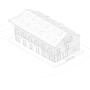 Visualisierung des Neubaus mit Holzfassade und Satteldach